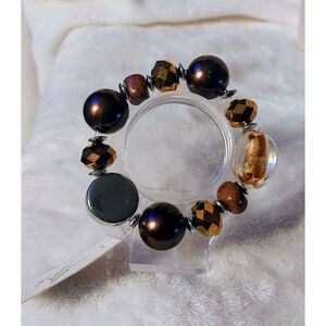 Beautiful Brown and Gold Beaded Stretch Bracelet One Size